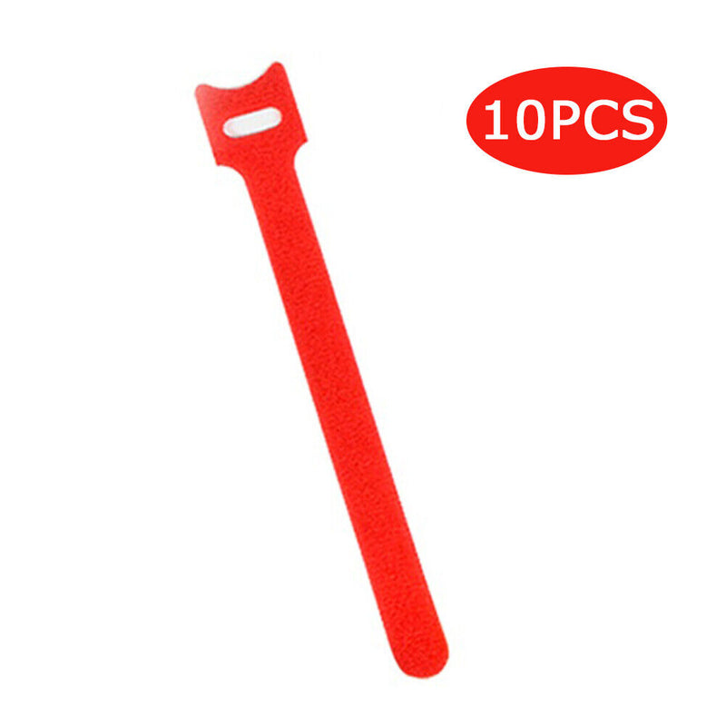 10pcs Durable Self Adhesive Cable Fastener Tape Wire Loops Strap (Red)
