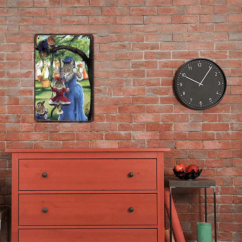 Metal Sign Plaque Tin Sign Swing Cat Poster Living Room Bar Cafe Decoration