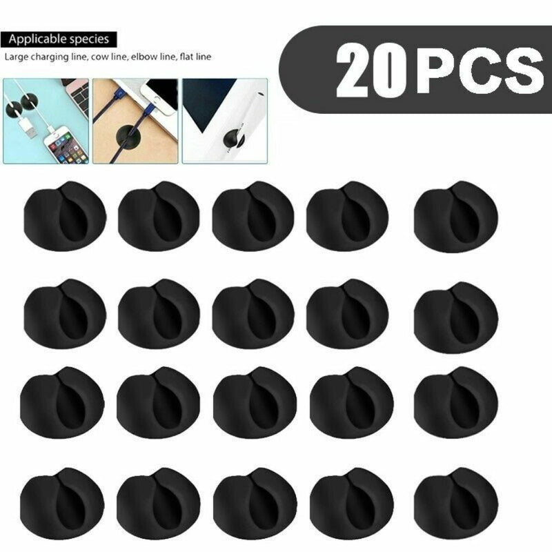 20X Cable Clips Tidy Cord Lead Desk Organiser USB Charger Holder SelfAdhesive