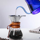 Steel Teapot 400ML Glass Coffee Kettle Pour Over Filter Dripper Brewer Pot