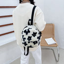 Fashion Women Flowers Printing Backpack Casual Students Plush Mini Rucksacks