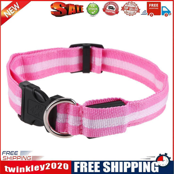 2.5cm LED Night Flashing Dog Pet Necklace Nylon Collar Leash(Pink/L)