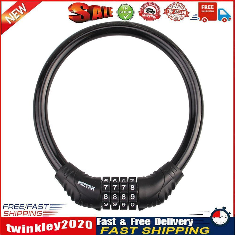 4 Digit Combination Bicycle Security Lock Anti Theft Cable Lock (Black) Newly