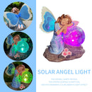 Garden Fairy Statue Waterproof Outdoor Sculpture with Solar Lights (Blue) Newly