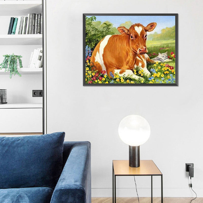 Cow on Grass Oil Paint By Numbers Kits DIY Handpainted on Canvas Wall Pictures
