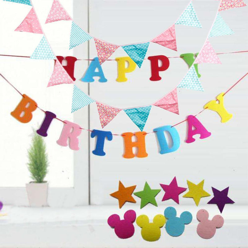 12 Flags Pink Blue Floral Cotton Fabric Bunting Pennant Banner Birthday