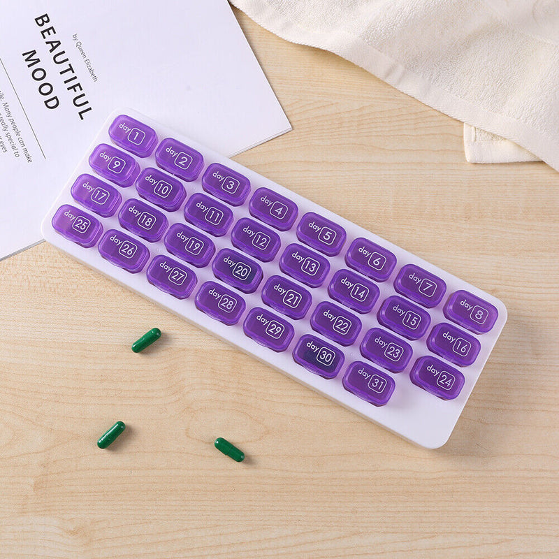 31 Grids Pill Box Case One Month Pill Medicine Container Organizer (Purple)