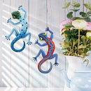 2pcs Wrought Iron Gecko Sculpture Outdoor Hanging Wall Insect Gecko Decor