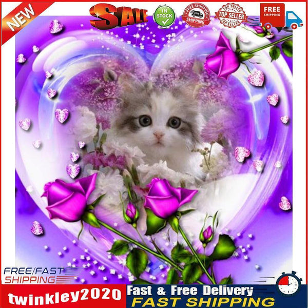 DIY Rose Cat Full Drill Round Diamond Painting Mosaic Picture for Bead Art Newly