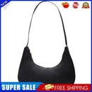 Women Solid Color Nylon Tote Bag Crescent Zipper Top-handle Bag (Black)