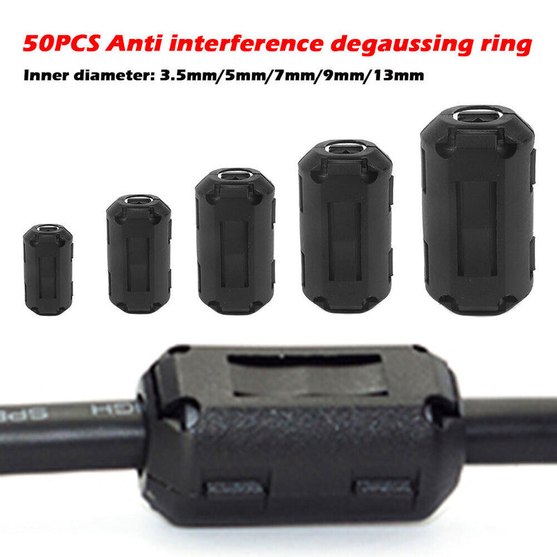 50pcs Clip-on Ferrite Ring Choke Noise Suppressor 3.5mm 5mm 7mm 9mm 13mm Newly