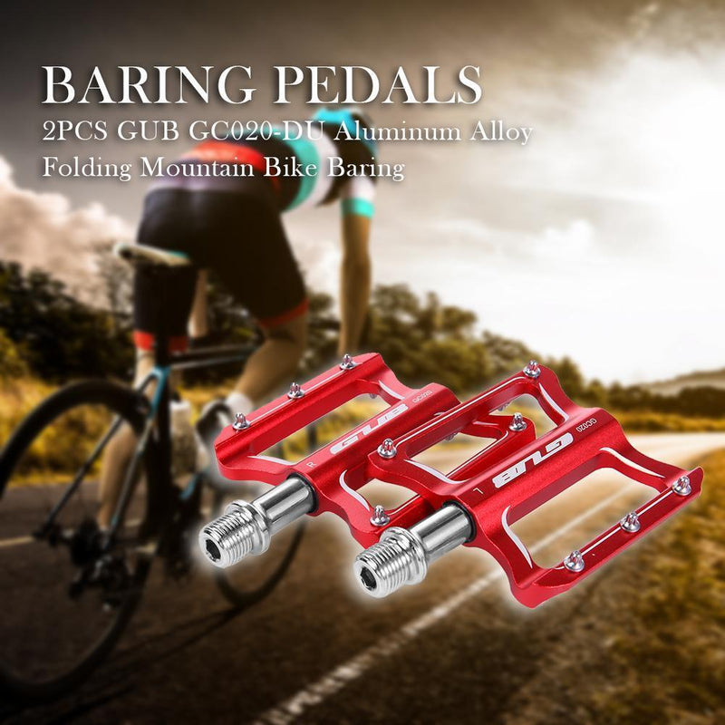 2pcs GUB GC020-DU Aluminum Alloy Folding Mountain Bike Baring Pedals(Red)