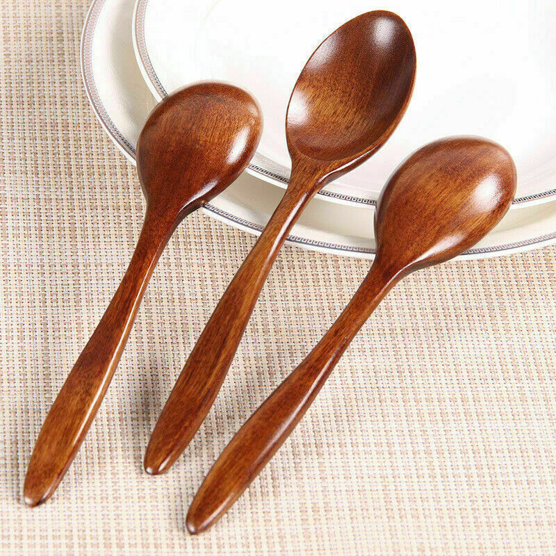 18CM HighQuality Wave Wood Spoon Flatware Kitchen Tool Stir Soup Dessert C4O7