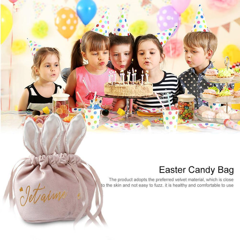 Cartoon Rabbit Ears Velvet Bags Candy Cookie Package Bag Organizer (Pink)