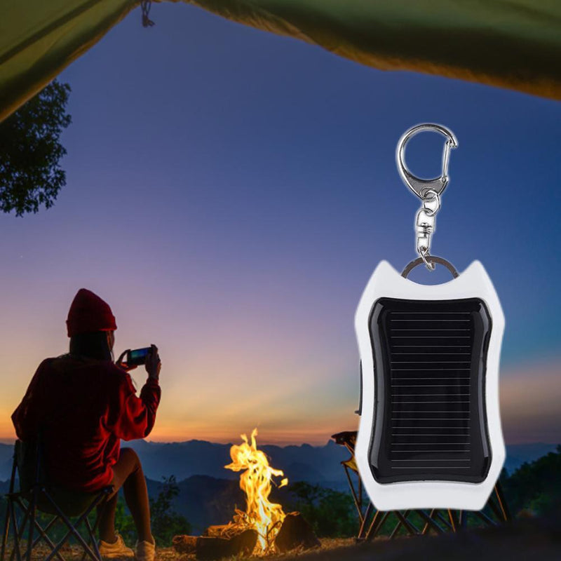 Keychain Power Bank USB Cell Phone Solar Power Bank with LED Light (White)