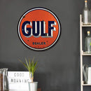 GULF Letter Metal Tin Painting Retro Round Tin Plate for Cafe Garage Decoration