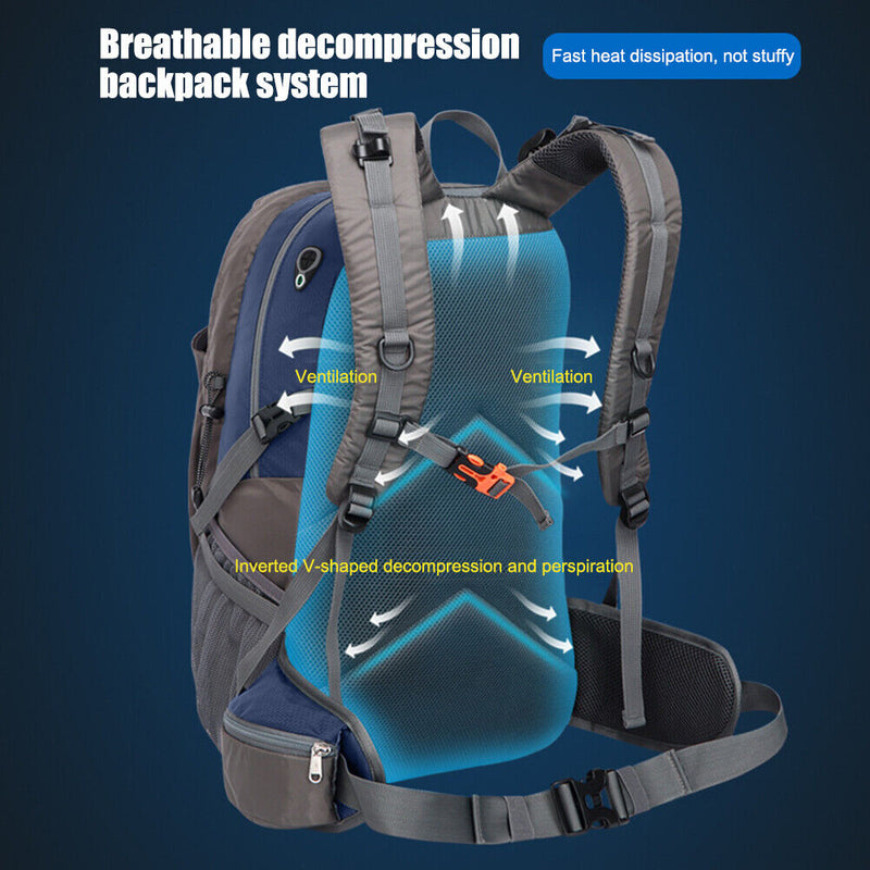 40L Waterproof Travel Cycling Camping Backpack with Rain Cover (Royal Blue)