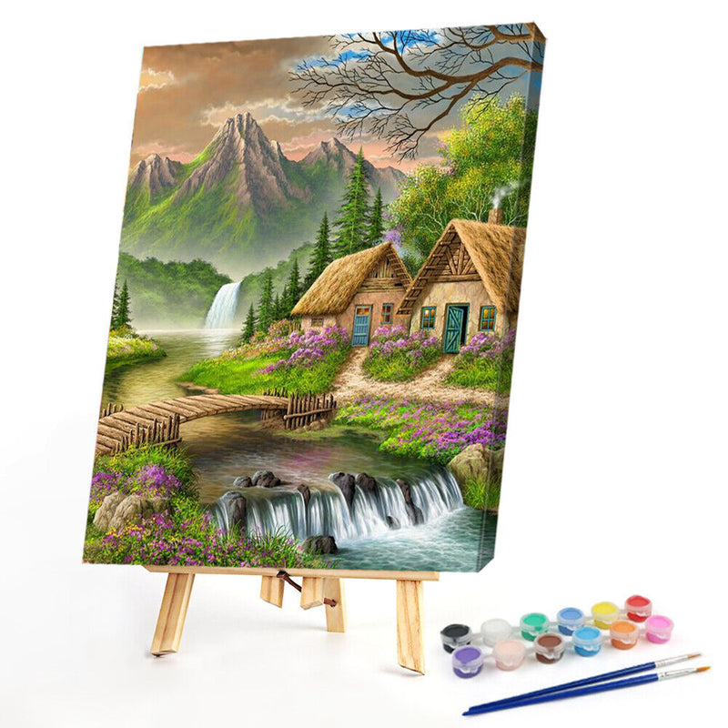 Landscape Drawing Frameless DIY Oil Paint By Numbers Home Decor (Cabin)