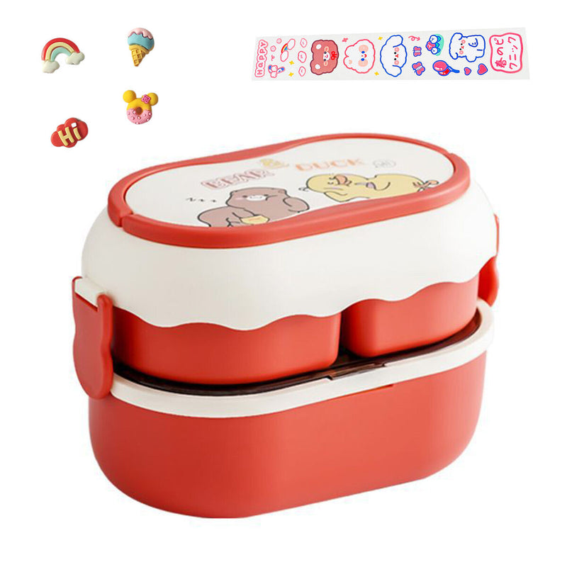 Double Layer Bento Lunch Box Cartoon Food Storage Container Leakproof for Picnic