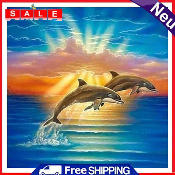 Jumping Dolphin Full Round Drill DIY Mosaic Diamond Painting Rhinestone Decor