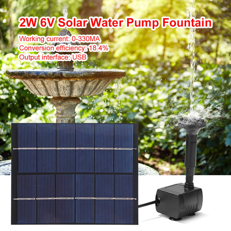 2W 6V Solar Water Pump Panel Home Garden Pond Pool Aquarium Fountain Kits