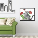 14CT Printed Partial Cross Stitch Handcraft Flower Cat Artwork Wall Decor