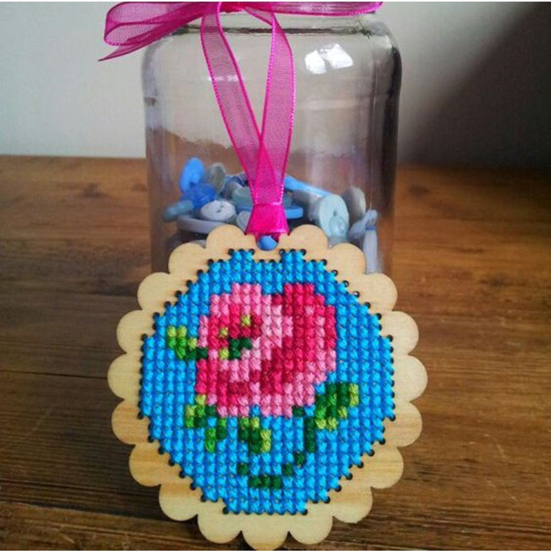 DIY Crafts Wood Wooden Cross Stitch Jewelry Pendant Embroidery Key Ring Making