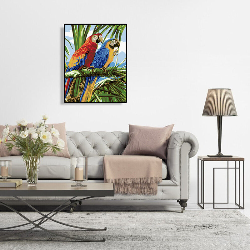 DIY Digital Oil Painting By Numbers Kits Two Parrots Animals Wall Picture