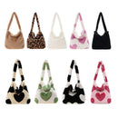 5pcs Retro Women Plush Leopard Love Shoulder Bag(Black Heart)