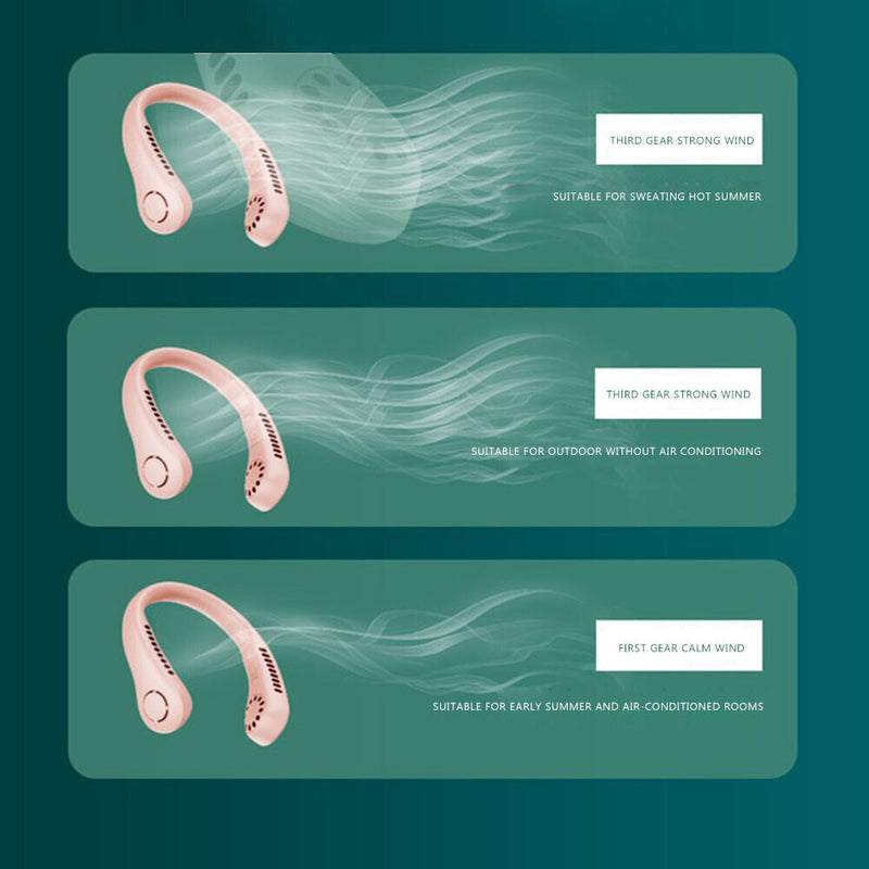 Mini Bladeless Hanging Neck Fan USB Rechargeable Summer Air Cooler (Pink)