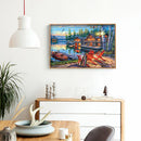 Full Embroidery DIY Canvas Stamped 11CT Art Cross Stitch Seaside House Kit