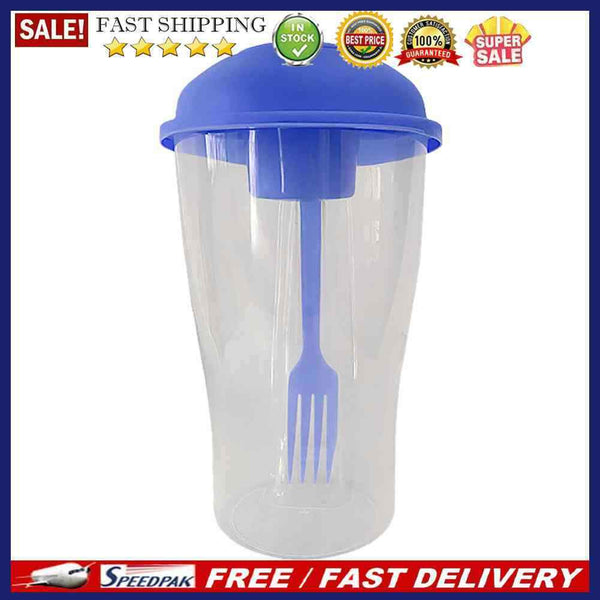 Portable Cup with Fork - Low-cal Food Container for Cereal Oatmeal (Blue)