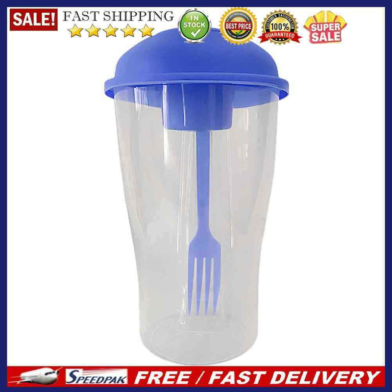 Portable Cup with Fork - Low-cal Food Container for Cereal Oatmeal (Blue)