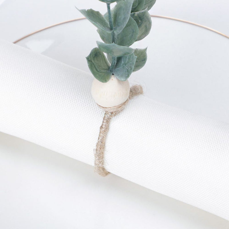 Eucalyptus Napkin Rings Handmade Wooden Beads Napkin Holders Faux Greenery
