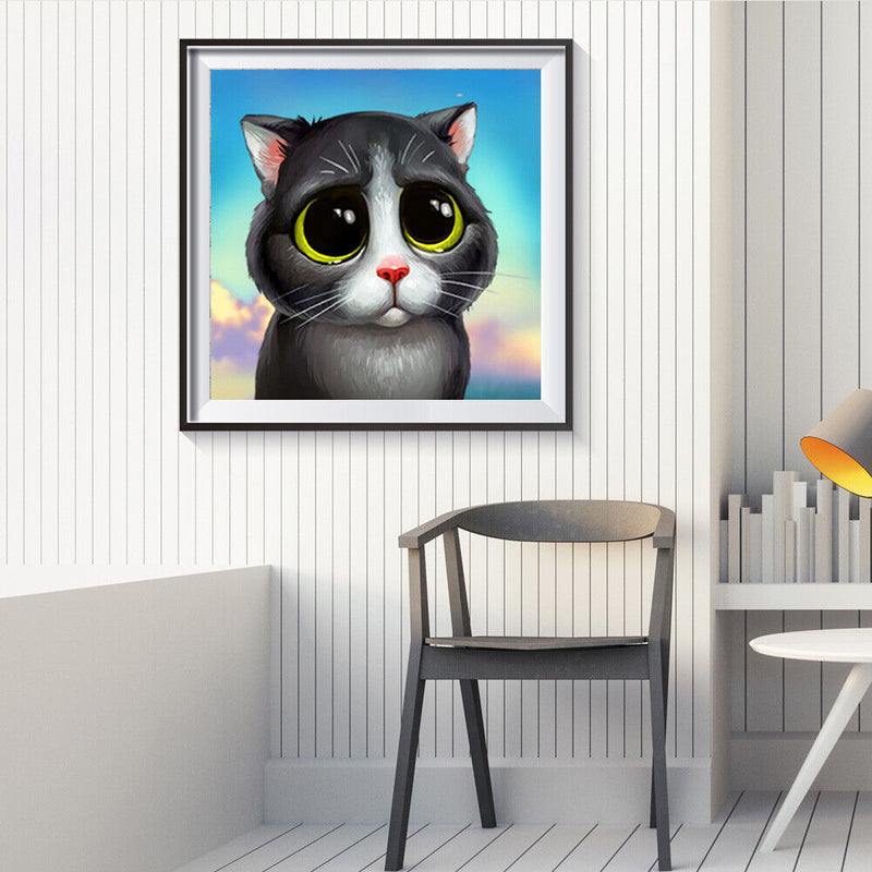 5D DIY Full Round Drill Diamond Paint Cute Cat Mosaic Rhinestone Drawing Picture