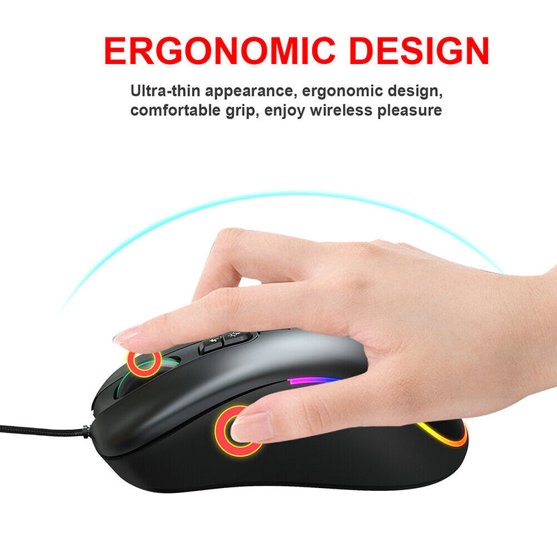 USB Lightweight Gaming Mouse RGB Backlit 6400DPI Honeycomb Shell Mice for PC