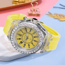 Luminous LED Flash Light Rhinestone Student Silicone Quartz Watch (Yellow) Newly
