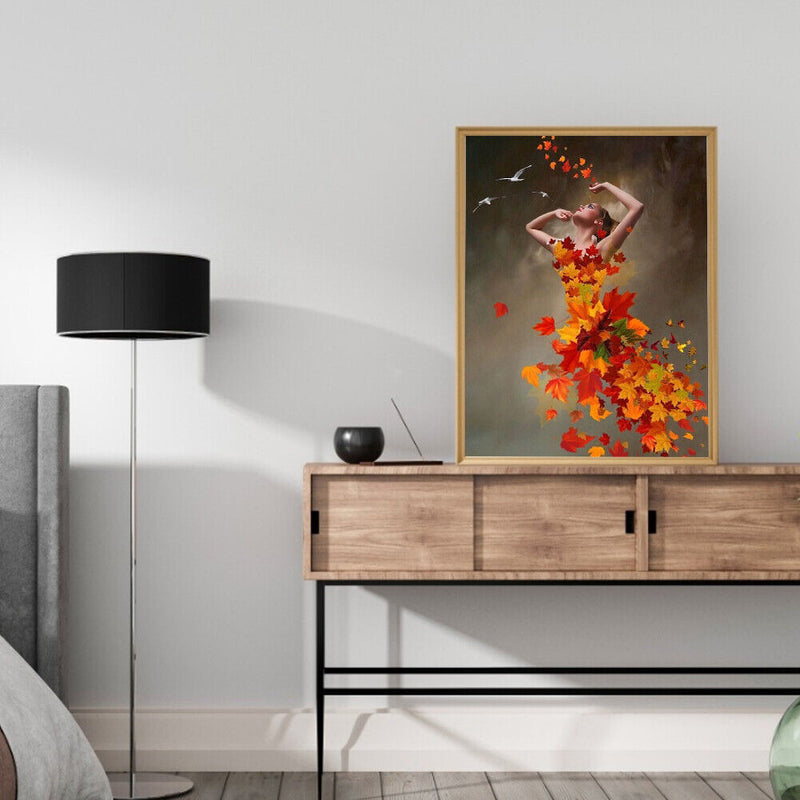 Maple Leaf Girl Colouring Oil Canvas Picture DIY Handpainted Paint By Number Kit