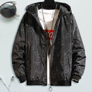 Teenager Boy Long-Sleeves Men Windbreaker Winter Zipper Coat (Black 2XL)