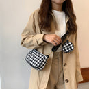 Retro Houndstooth Shoulder Bag Round Purse Women Composite Bags (Black)