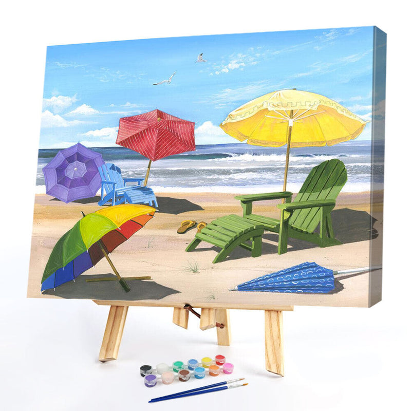 Beach Parasol Oil Paint By Numbers Kits DIY Handpainted on Canvas Wall Art