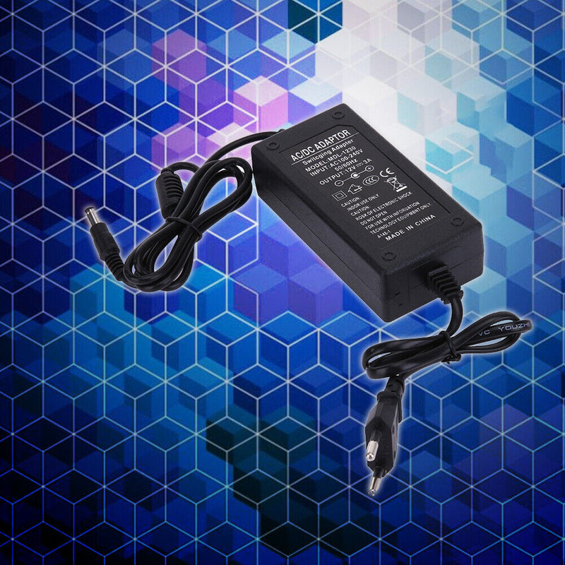 12V 3A AC to DC Power Adapter Dual Cable Converter Universal 5.5x2.1-2.5mm