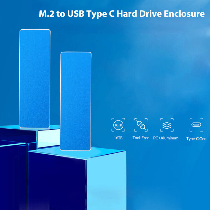 M.2 NGFF SATA SSD 6Gbps External Enclosure for 2230/2242/2260/2280 (Blue)