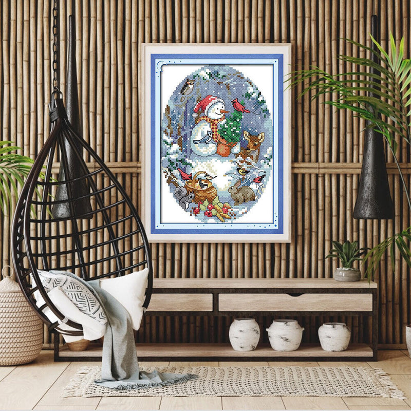 14CT Partial Cross Stitch Snowman Counted DIY Embroidery Kits Handmade Art