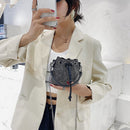 Fashion Diamonds Bucket Chain Shoulder Bags Women Rhinestones Drawstring Totes