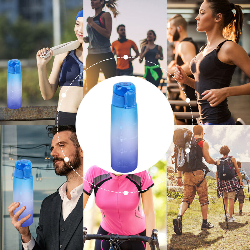 Water Bottle with Time Marker Sports Portable Water Bottle (Blue Purple) Newly