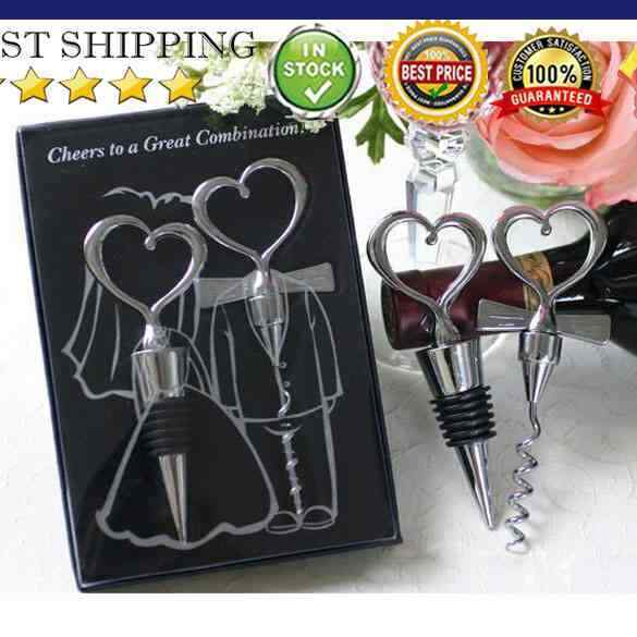 Love Heart Corkscrew Bottle Opener Set Wine Bottle Stopper Wedding Decor