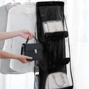 6 Pocket Hanging Handbag Organizer Wall Closet Clear Storage Bag (Black) Newly