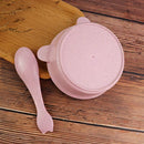Plastic Tableware Bowl Spoon Set Wheat Straw Panda Design Baby Feeding Bowl