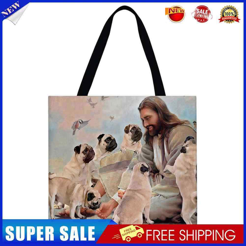 #A Jesus and dog Printed Shoulder Shopping Bag Casual Large Tote Handbag